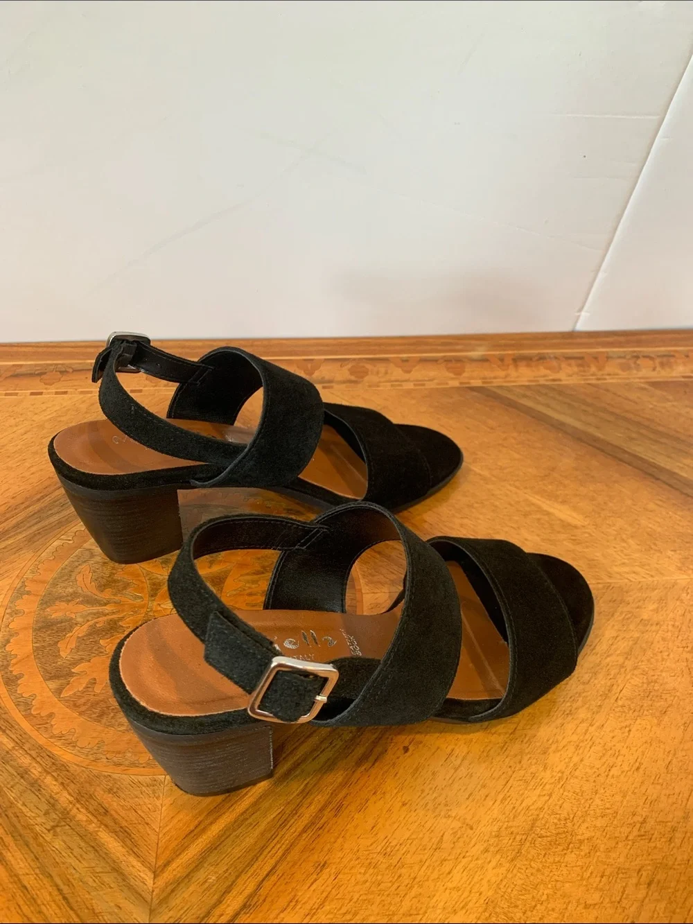 Mariella Italy Women’s Size 9.5 Classic Black Suede Slingback Sandals Block Heel
